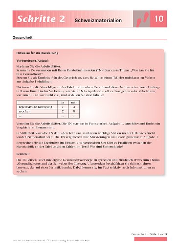 Lesetext: Sind die Schweizerinnen und Schweizer gesund?