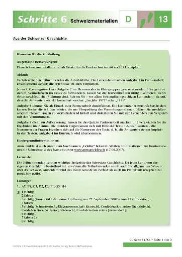 Aus der Schweizer Geschichte