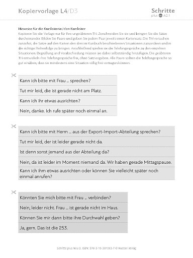 Kopiervorlage, Lektion 4, D3