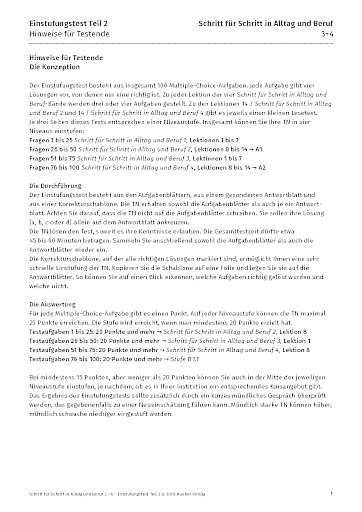Einstufungstest Teil 2 - Korrekturschablone