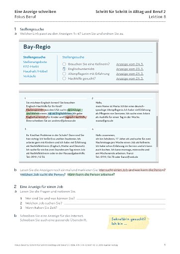Fokus Beruf: Eine Anzeige schreiben