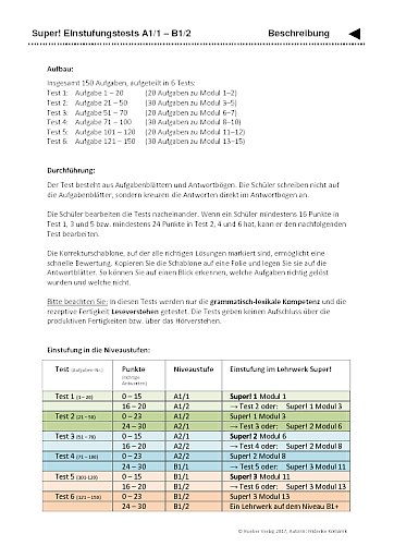 Einstufungstests – Beschreibung