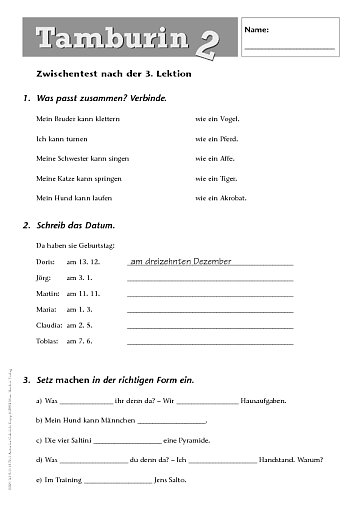 Zwischentest nach der 3. Lektion