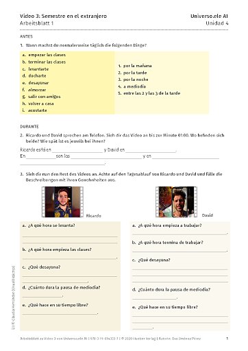 Arbeitsblatt zu Video 3: Semestre en el extranjero