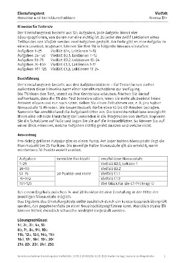 Einstufungstest – Korrekturschablone