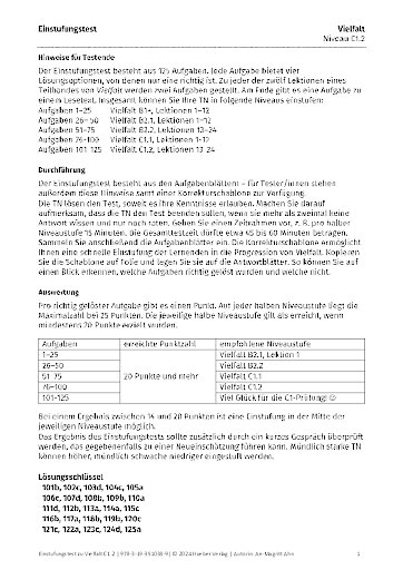Einstufungstest – Korrekturschablone