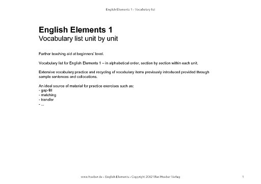 Wortliste zu English Elements 1