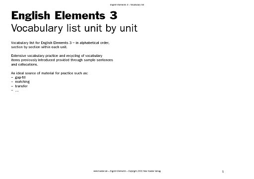 Wortliste zu English Elements 3