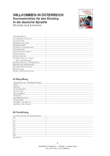 Lektionswortschatz zum Eintragen der eigenen Sprachversion