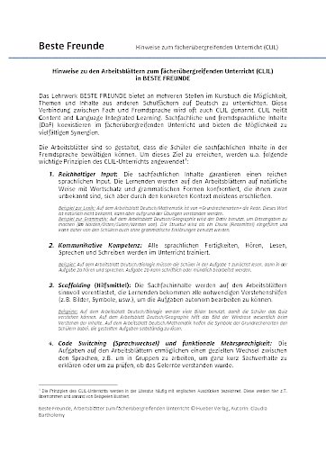 Hinweise zu den fächerübergreifenden Arbeitsblättern (CLIL)