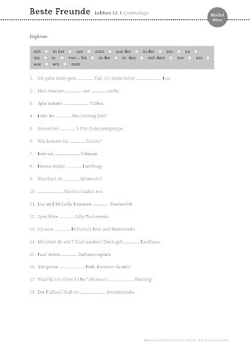 Modul Nico, Lektion 12: Kopiervorlage