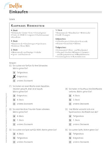 nach Aufgabe 2: Arbeitsblatt "Einkaufen"