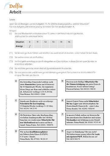 nach Aufgabe 13: Arbeitsblatt "Arbeit"