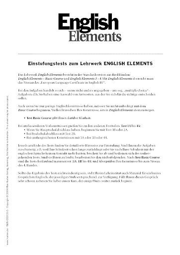 Einstufungstests zum Lehrwerk English Elements