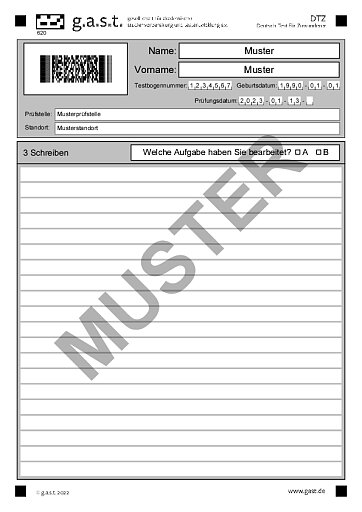Muster-Antwortbogen DTZ von g.a.s.t: Schreiben
