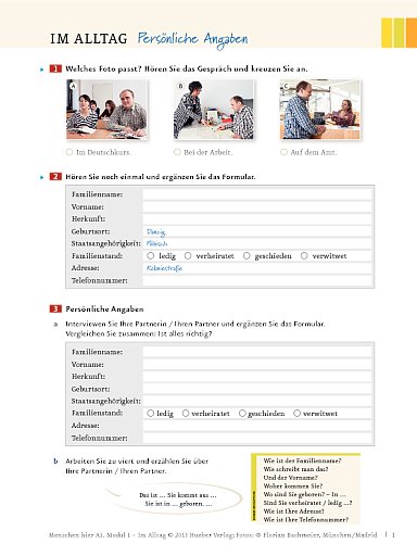 Im Alltag: Persönliche Angaben – Arbeitsblatt (Modul 1)