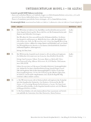 Im Alltag: Persönliche Angaben – Unterrichtsplan (Modul 1)