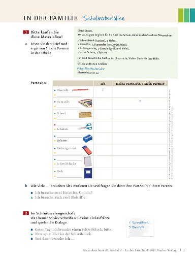 In der Familie: Schulmaterialien – Arbeitsblatt (Modul 2)