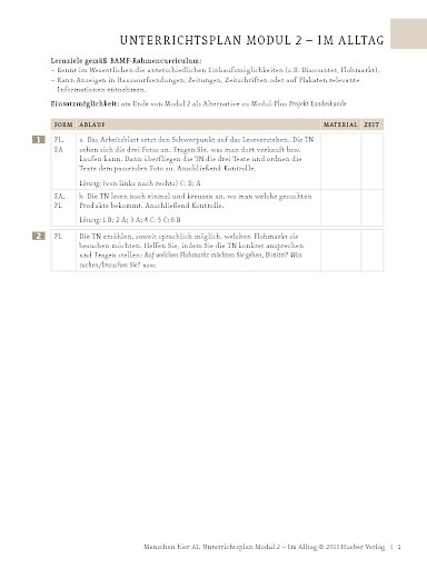 Im Alltag: Günstig einkaufen – Unterrichtsplan (Modul 2)