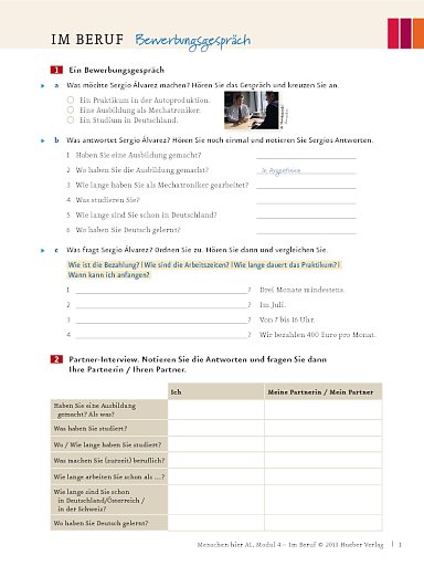 Im Beruf: Bewerbungsgespräch – Arbeitsblatt (Modul 4)