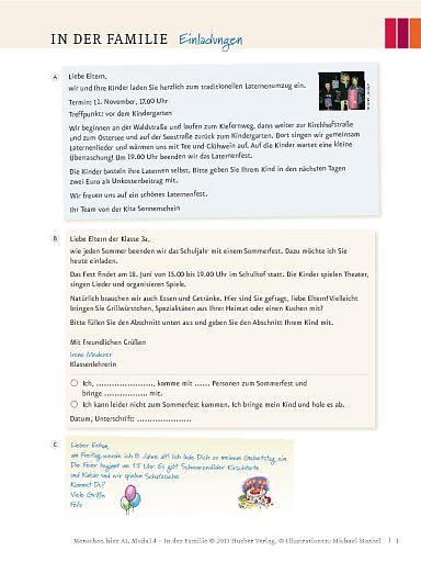 In der Familie: Einladungen – Arbeitsblatt (Modul 4)