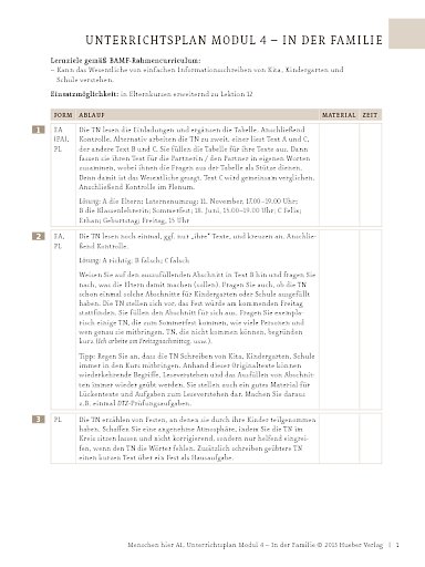 In der Familie: Einladungen – Unterrichtsplan (Modul 4)