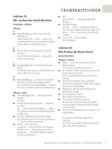 Transkriptionen zum Arbeitsbuch