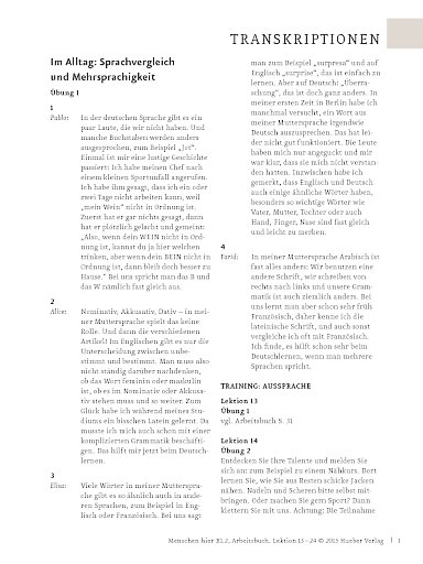 Transkriptionen zum Arbeitsbuch