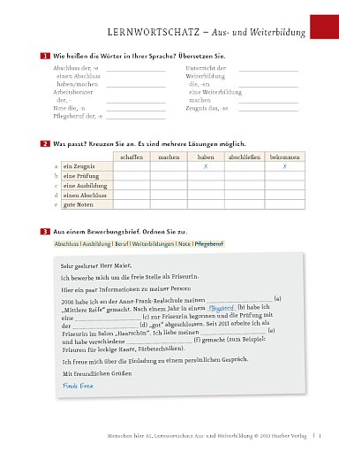 Wortschatztraining: Aus- und Weiterbildung