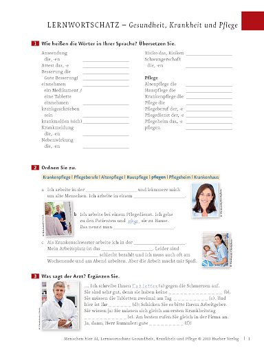 Wortschatztraining: Gesundheit, Krankheit und Pflege