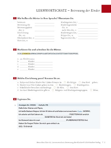 Wortschatztraining: Betreuung der Kinder