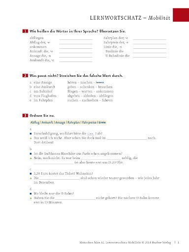 Wortschatztraining: Mobilität
