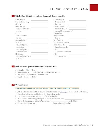 Wortschatztraining: Schule