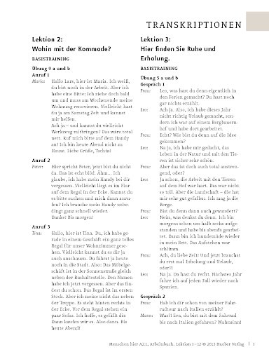 Transkriptionen zum Arbeitsbuch