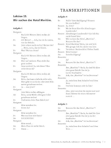 Transkriptionen zum Kursbuch