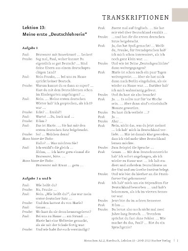 Transkriptionen zum Kursbuch