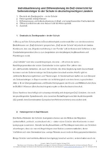 Individualisierung und Differenzierung im Unterricht Deutsch als Zweitsprache mit Planet