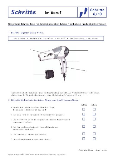 Eine Produktpräsentation hören / selbst ein Produkt präsentieren