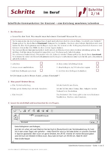 Der Einstand – eine Einladung annehmen/schreiben*