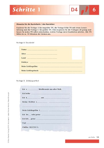 Kopiervorlage zu Lektion 6, D4