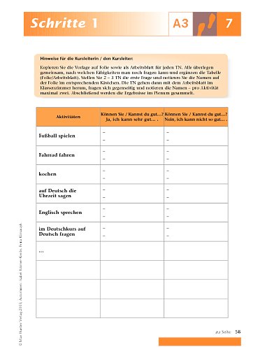 Kopiervorlage zu Lektion 7, A3