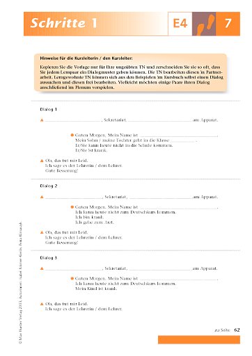 Kopiervorlage zu Lektion 7, E4