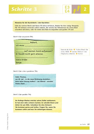 Kopiervorlage zu Lektion 2, E3 und E4