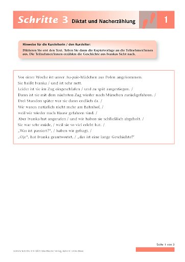 Lektion 1: Diktat und Nacherzählung / Rätsel