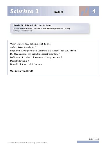 Lektion 4: Rätsel/Lückendiktat