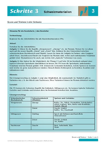 Essen und Trinken in der Schweiz