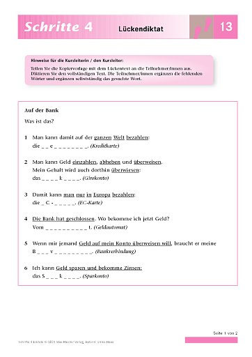 Lektion 13: Lückendiktat