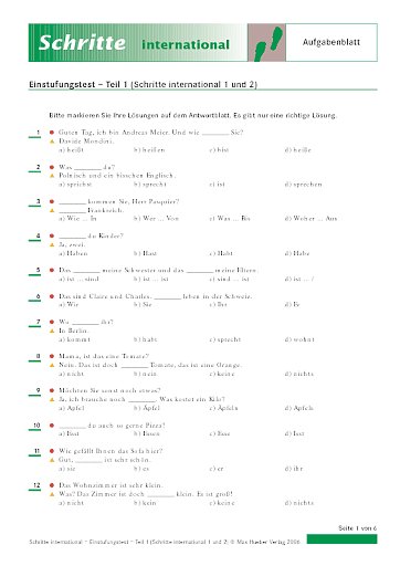 Aufgaben- und Antwortblätter
