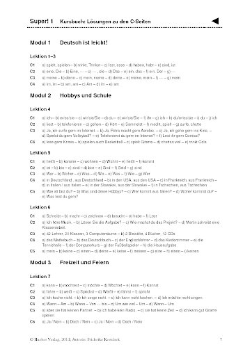 Super! 1 Kursbuch: Lösungen zu den C-Seiten