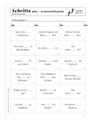 Grammatikspiel zu Schritte plus 1